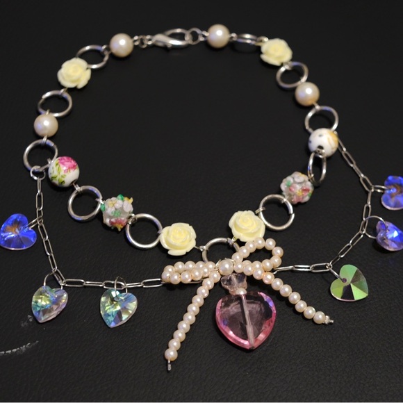 Handmade Pink Glass Heart Chandelier Necklace - Picture 1 of 1